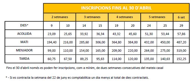 CASAL D'ESTIU SAFA 2026 tarifes web 26 abril - CASAL D'ESTIU SAFA 2026